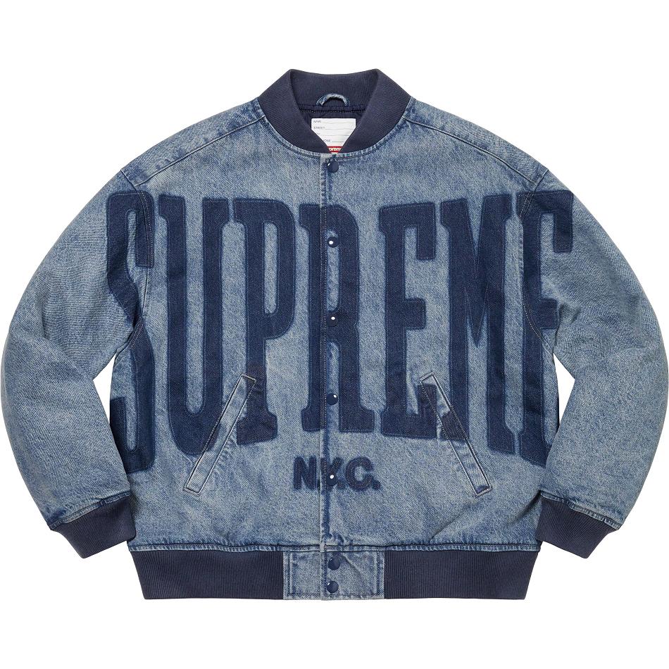 Supreme Washed Knockout Denim Varsity μπουφαν σκουρο μπλε | GR154SO