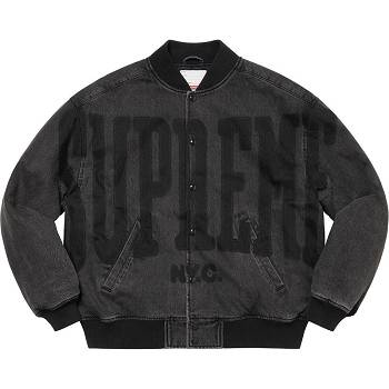 Supreme Washed Knockout Denim Varsity μπουφαν μαυρα | GR152PQ